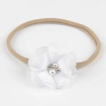 Nylon Baby Headband, White and Tan Headband - LoliBean