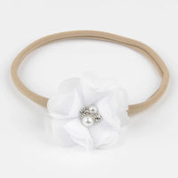 Nylon Baby Headband, White and Tan Headband - LoliBean