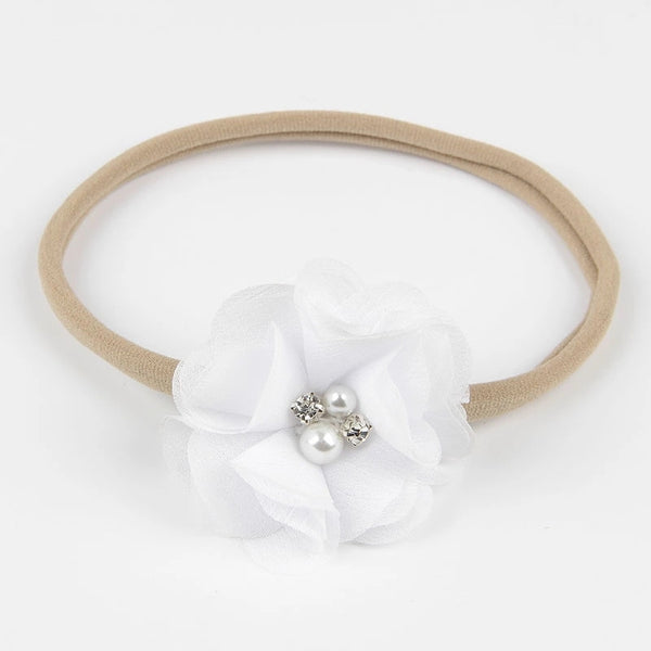 Nylon Baby Headband, White and Tan Headband - LoliBean