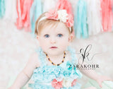 Coral & Aqua First Birthday Set, Lace Romper, Birthday Sash - LoliBean
