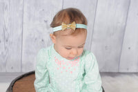 Aqua and Gold Headband, Gold Mini Bow Headband - LoliBean