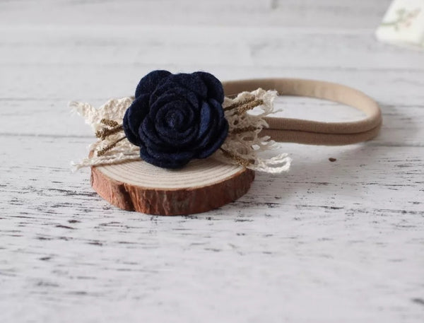 Navy Blue & Beige Nylon Headband