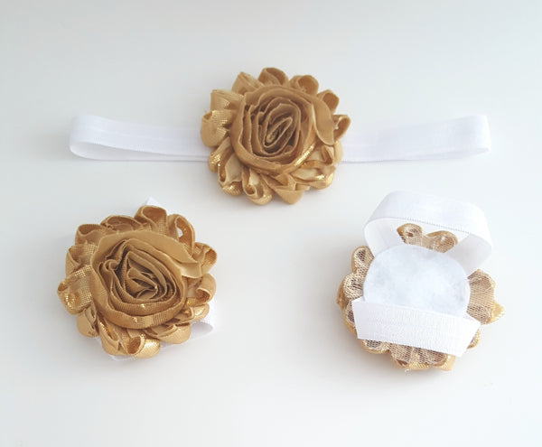 Gold & White Barefoot Baby Sandals - LoliBean
