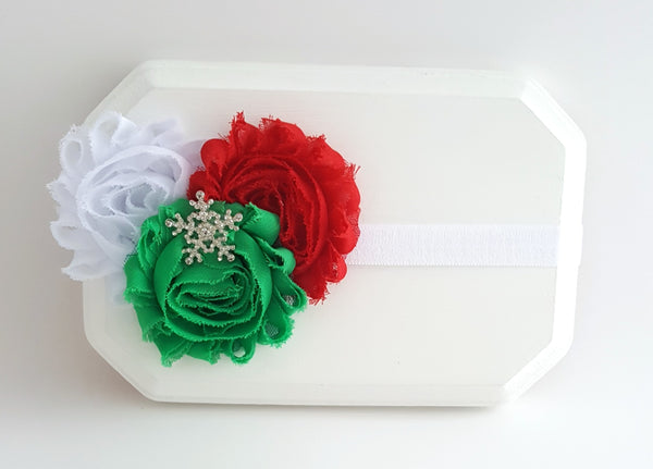 Red White and Green Holiday Headband, Snowflake Headband - LoliBean