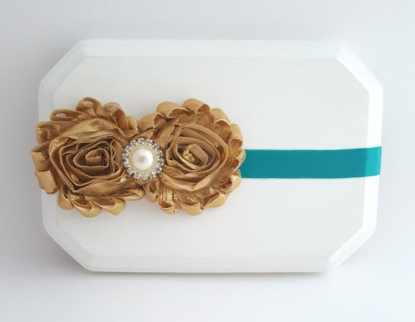 Gold and Teal Headband, Metallic Gold Headband - LoliBean