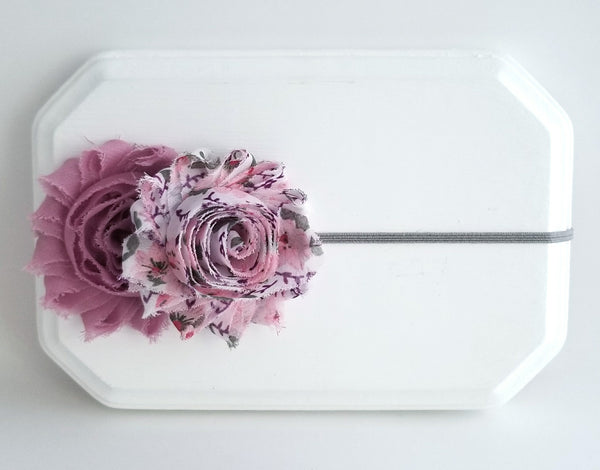 Mauve Headband, Mauve and Gray Headband, Floral Headband - LoliBean