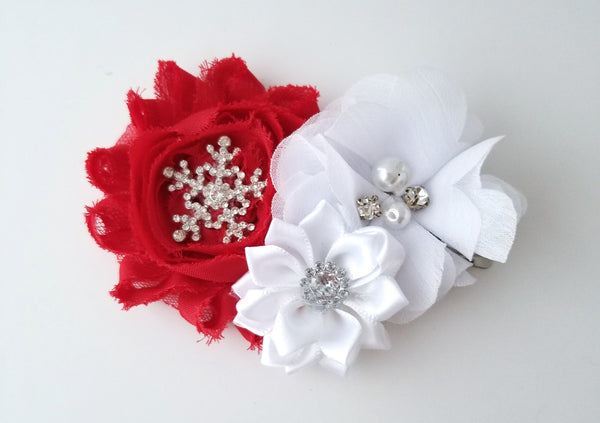 Holiday Hair Clip, Snowflake Hair Clip, Christmas Hair Bow - LoliBean