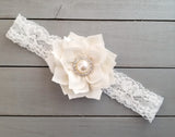 Ivory Lace Baptism Headband, Flower Girl Headband - LoliBean