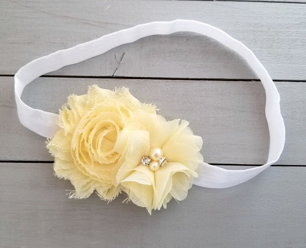 Yellow and White Headband, Pale Yellow Headband - LoliBean
