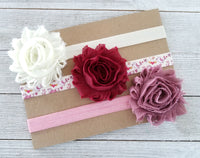 Sweetheart Headband Set, Burgundy and Ivory Headband Set - LoliBean