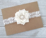 Ivory Lace Baptism Headband, Flower Girl Headband - LoliBean