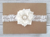 Ivory Lace Baptism Headband, Flower Girl Headband - LoliBean
