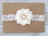 Ivory Lace Baptism Headband, Flower Girl Headband - LoliBean