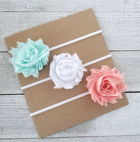 Spring Headband Set, Aqua and Peach Headbands - LoliBean