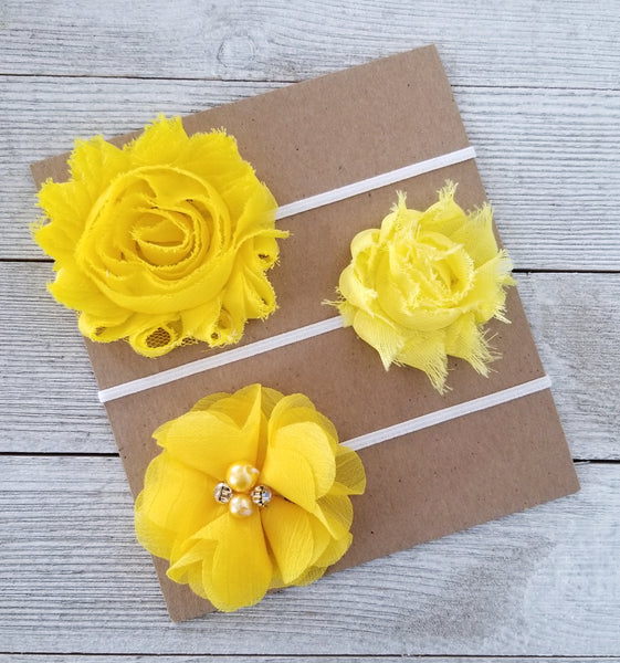 Yellow Headband Set, Yellow Baby Headbands, Newborn Headbands, Girls Headbands - LoliBean