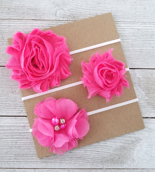 Hot Pink Headband Set, Hot Pink Headbands, Baby Headband Set - LoliBean