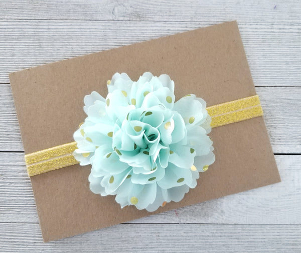 Mint and Gold Polka Dot Headband, Gold Baby Headband, Polka Dot Headband - LoliBean