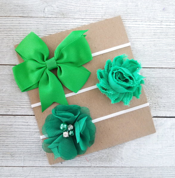 St.Patricks day Headband Set, Green Headbands, Baby Headbands - LoliBean