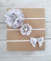 Gray Headband Set, Gray Headbands, Baby Girl Headbands - LoliBean
