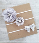 Gray Headband Set, Gray Headbands, Baby Girl Headbands - LoliBean