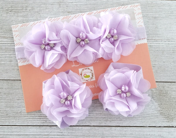 Lavender Barefoot Sandals and Matching Headband - LoliBean