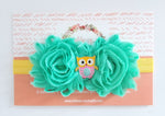 Owl Headband, Aqua and Yellow Headband - LoliBean