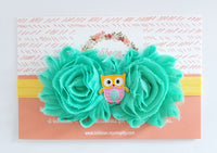 Owl Headband, Aqua and Yellow Headband - LoliBean