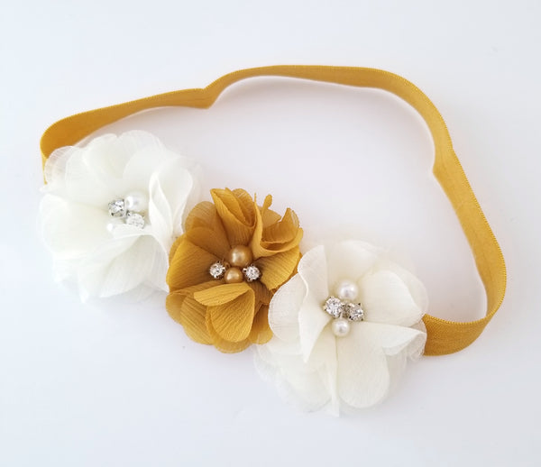 Mustard Gold and Ivory Flower Girl Headband - LoliBean