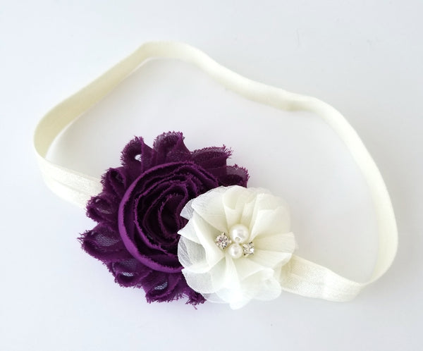 Plum and Ivory Headband, Flower Girl Headband - LoliBean