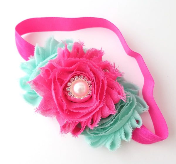 Pink and Aqua Headband, Hot Pink Headband - LoliBean