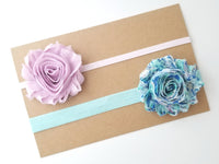 Baby Headband Set, Newborn Headbands, Aqua and Mauve Headbands - LoliBean