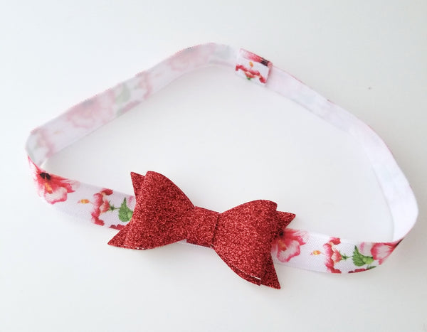 Red Glitter Bow Headband  | Floral Headband - LoliBean