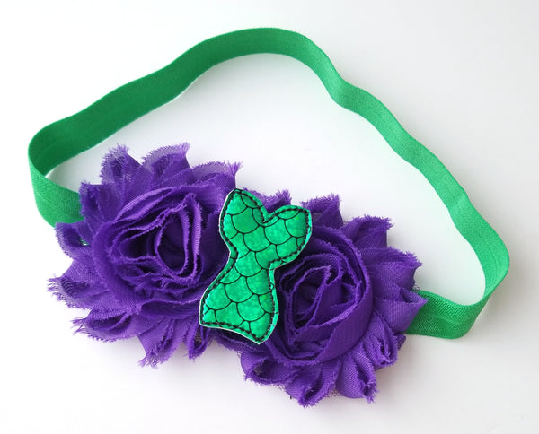 Purple and Green Mermaid Headband, Mermaid Cake Smash Bows