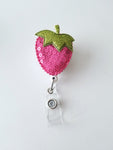 Retractable Badge Reel, Pink Strawberry Badge Reel - LoliBean