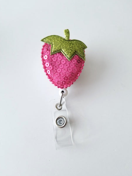 Retractable Badge Reel, Pink Strawberry Badge Reel - LoliBean