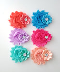 Set of 6 Chiffon Flower Hair Clips - Summer Sampler - LoliBean