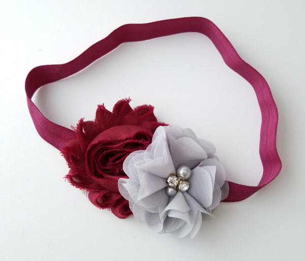 Wine and Gray Headband, Holiday Headband - LoliBean