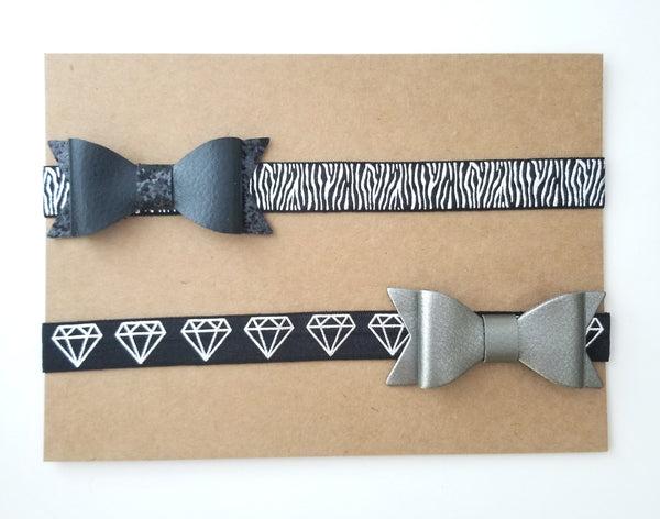 Black & Silver Faux Leather Bow Set
