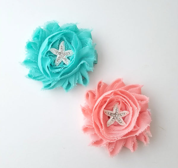 Aqua or Peach Starfish Hair Clips - LoliBean