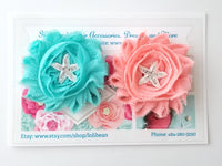 Aqua or Peach Starfish Hair Clips - LoliBean