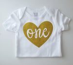 First Birthday Onesie, Gold Heart Onesie - LoliBean