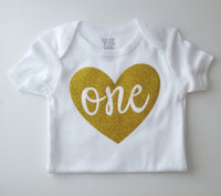 First Birthday Onesie, Gold Heart Onesie - LoliBean