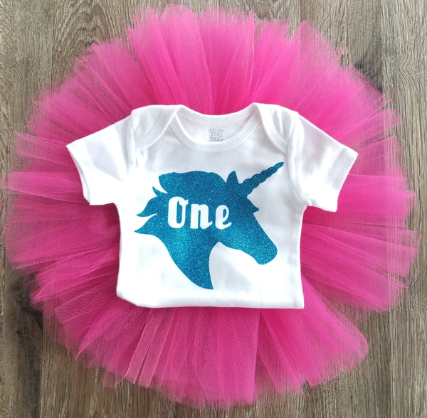 Hot Pink and Teal Unicorn 1st Birthday Outfit - LoliBean