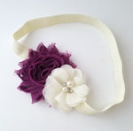 Burgundy and Ivory Headband, Shabby Chic Headband - LoliBean