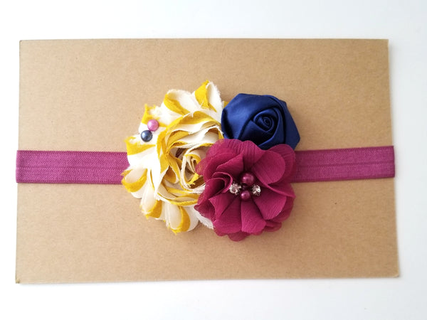 Mustard, Navy and Berry Headband