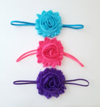 Set of 3 Shabby Flower Skinny Elastic Headbands
