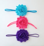 Set of 3 Shabby Flower Skinny Elastic Headbands