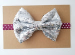 Burgundy & Silver Sequin Bow Headband