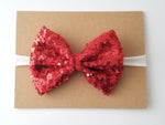 Red & Ivory Sequin Bow Headband