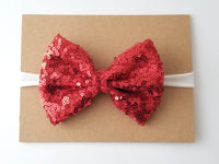 Red & Ivory Sequin Bow Headband